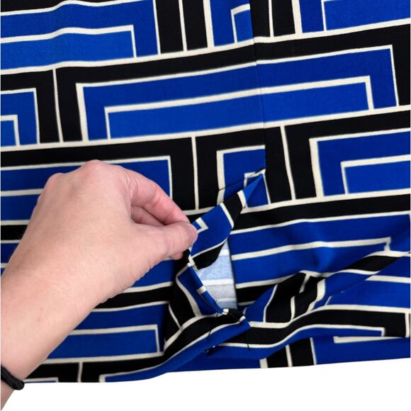 Premise Straight Pencil Skirt Size 8 Blue Black & White Geometric Pattern Slit - Picture 8 of 9